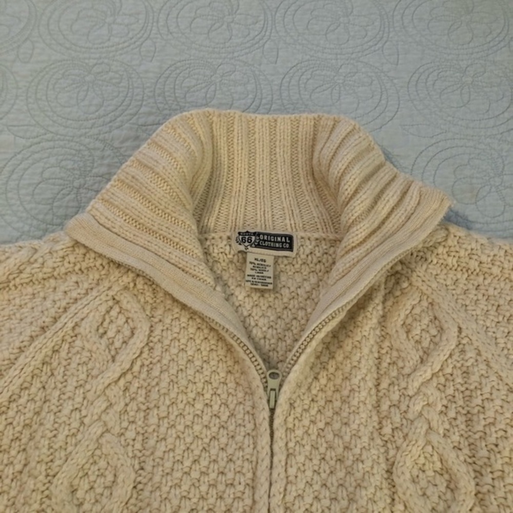Vintage Route 66 wool blend fisherman cardigan sweater. Size XL.